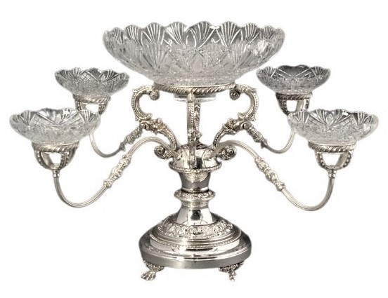 Epergne English Silver Plate with 4 small bowls & center bowl