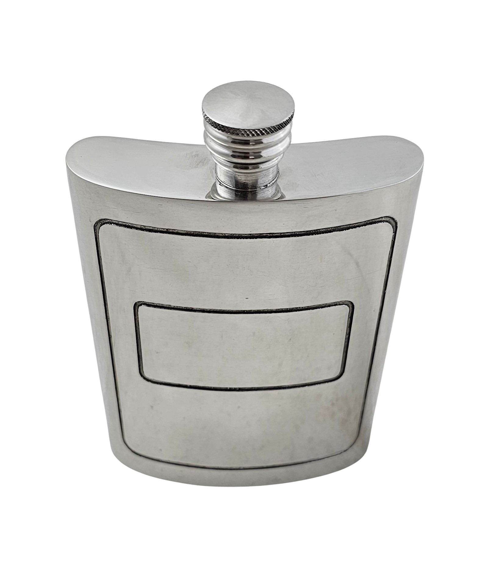 Plain Flask With Cartouche 6oz Pewter Boxed With Pouch (COMING NOVEMBER 15TH)