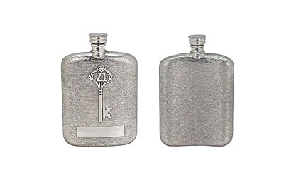 21st Birthday Flask Bark Design With Cartouche 6oz Pewter Boxed With Pouch (COMING NOVEMBER 15TH)